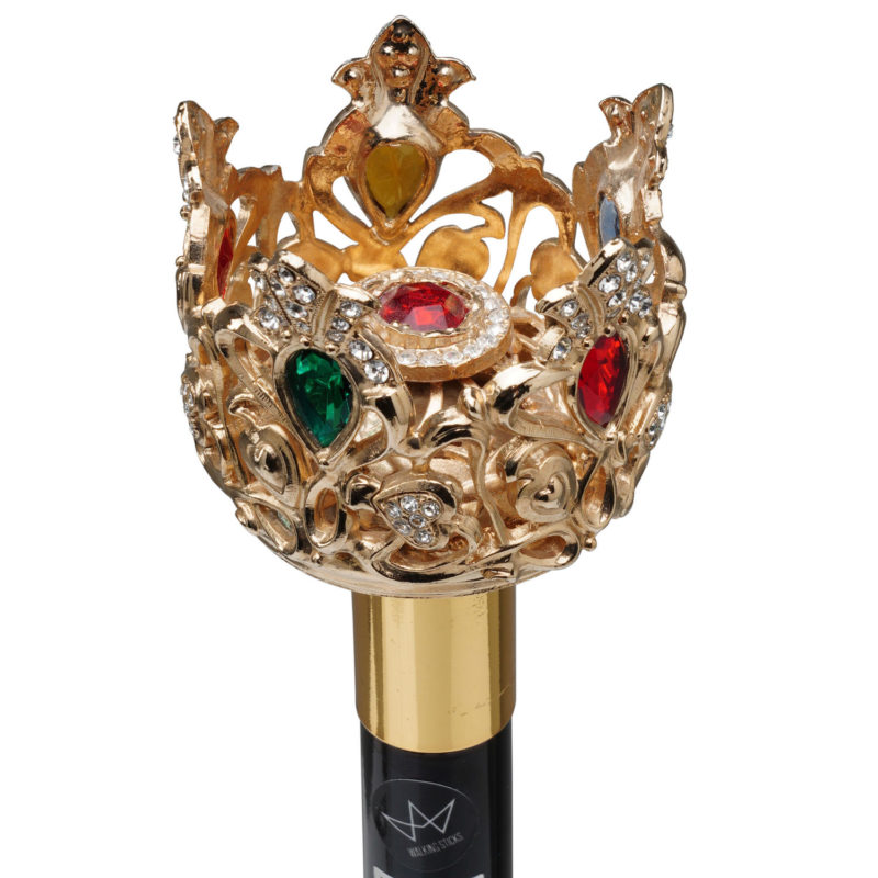 Elegant walking stick with 18k gold-plated jewel handle and Swarovski gemstones.
