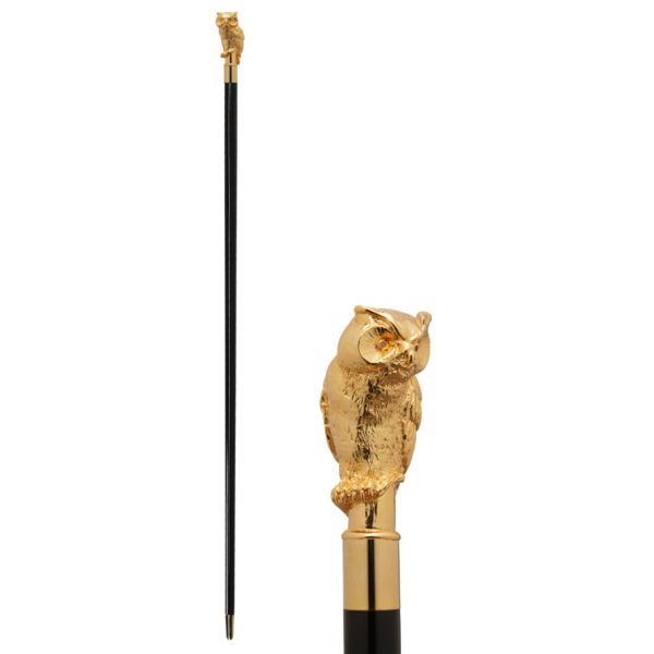Walking Sticks Bastone con impugnatura placcata oro 18k modellata a mano gufo