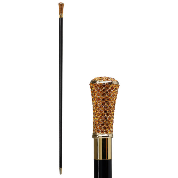 Walking Sticks Bastone con impugnatura placcata oro 18k modellata a mano milord swarovski color ambra